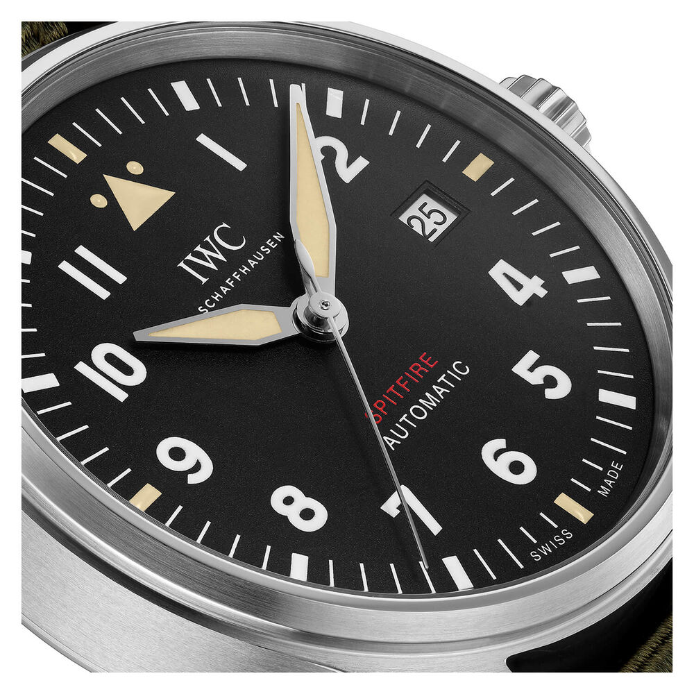 IWC Schaffhausen Pilot's Watch Automatic Spitfire Black Dial Green Strap Watch image number 3