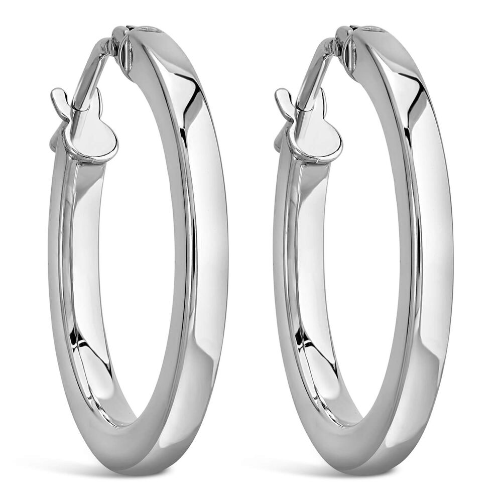 9ct White Gold Medium Plain Round Hoop Earrings image number 0