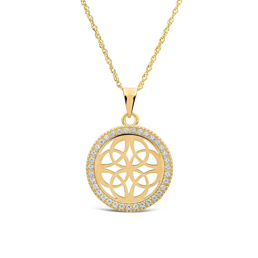 9ct Yellow Gold Celtic Centre in Cubic Zirconia Circle Pendant