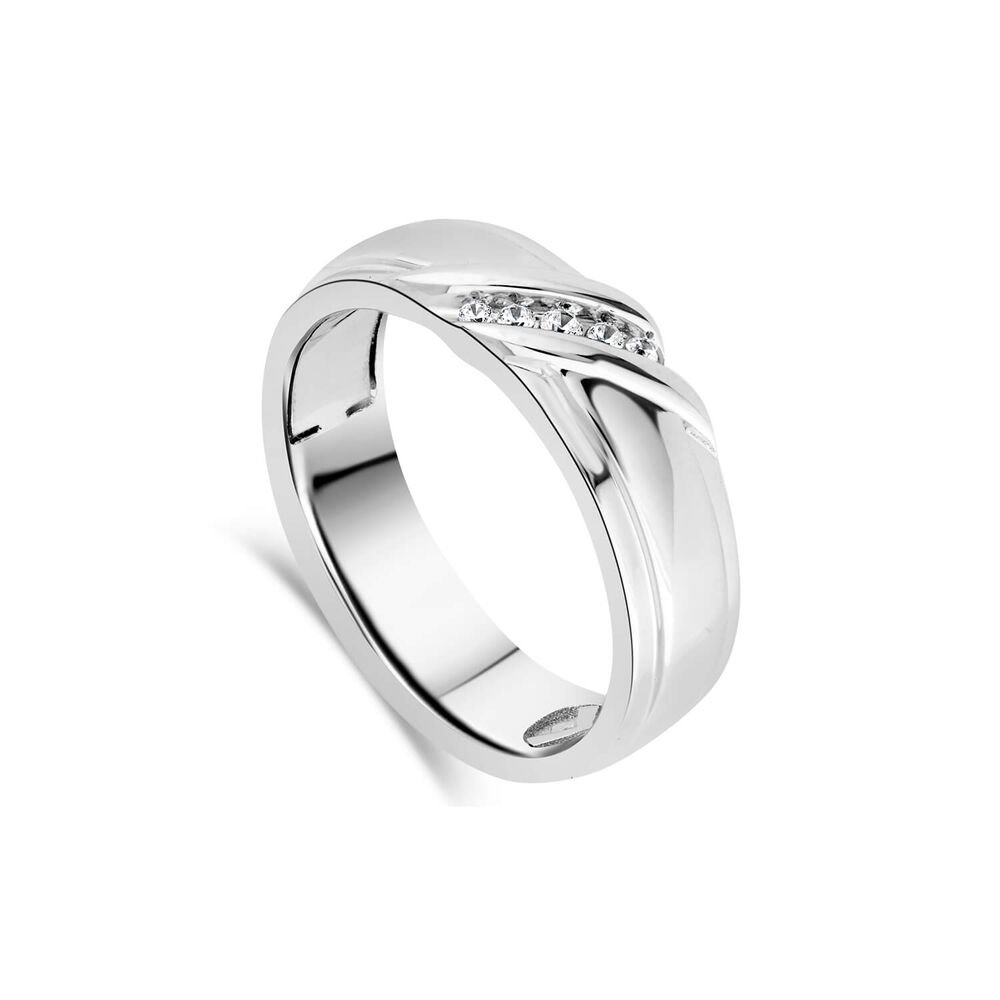 9ct White Gold Orchid Five 6MM Diamond Crossover Centre Polished Wedding Ring image number 0
