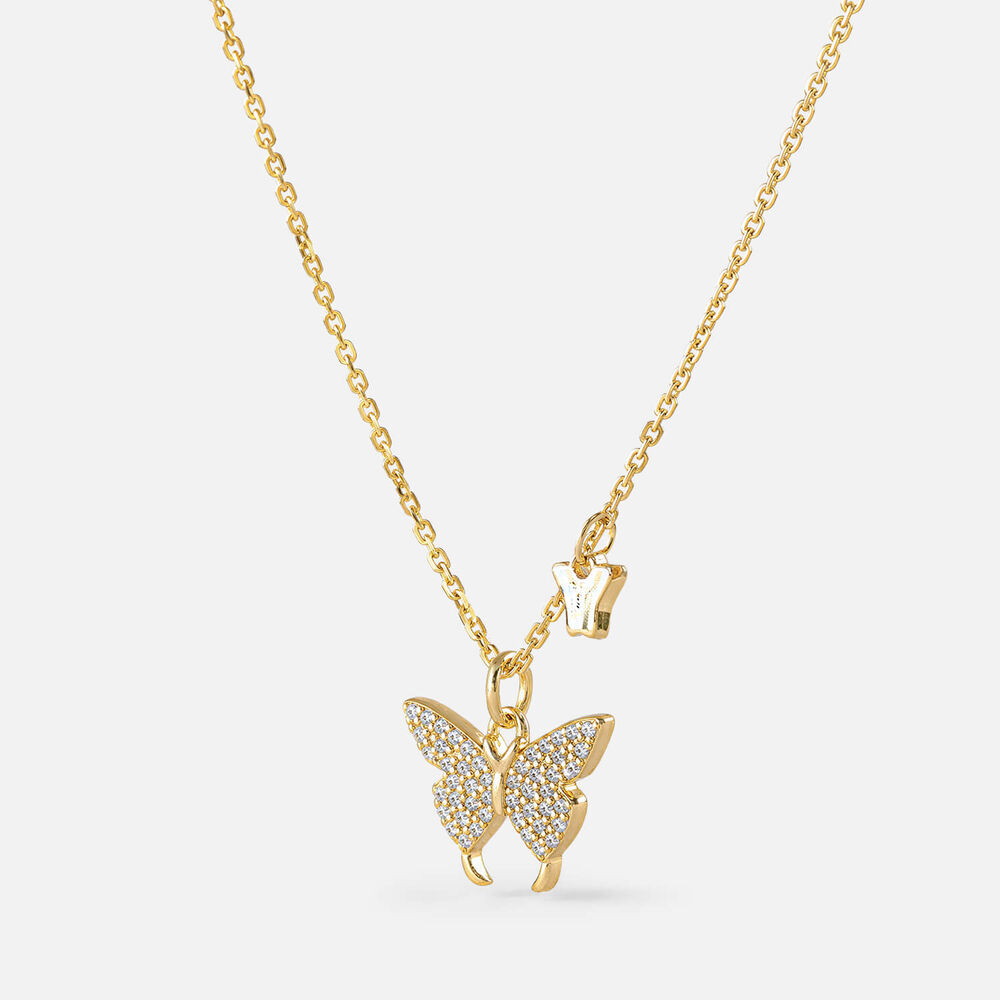 Yellow Gold Plated Sterling Silver Cubic Zirconia Butterfly Charm Pendant