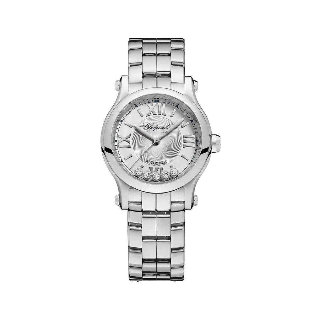 Chopard Happy Sports 30mm Silver Dial Dancing Diamonds Steel Bracelet Watch