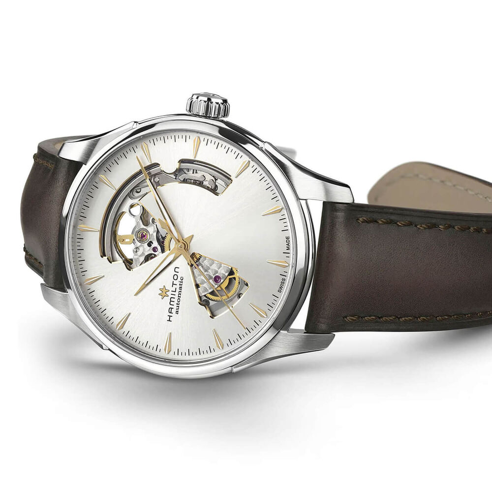 Hamilton Jazzmaster Open Heart 40mm Silver Dial Brown Leather Strap Watch image number 3