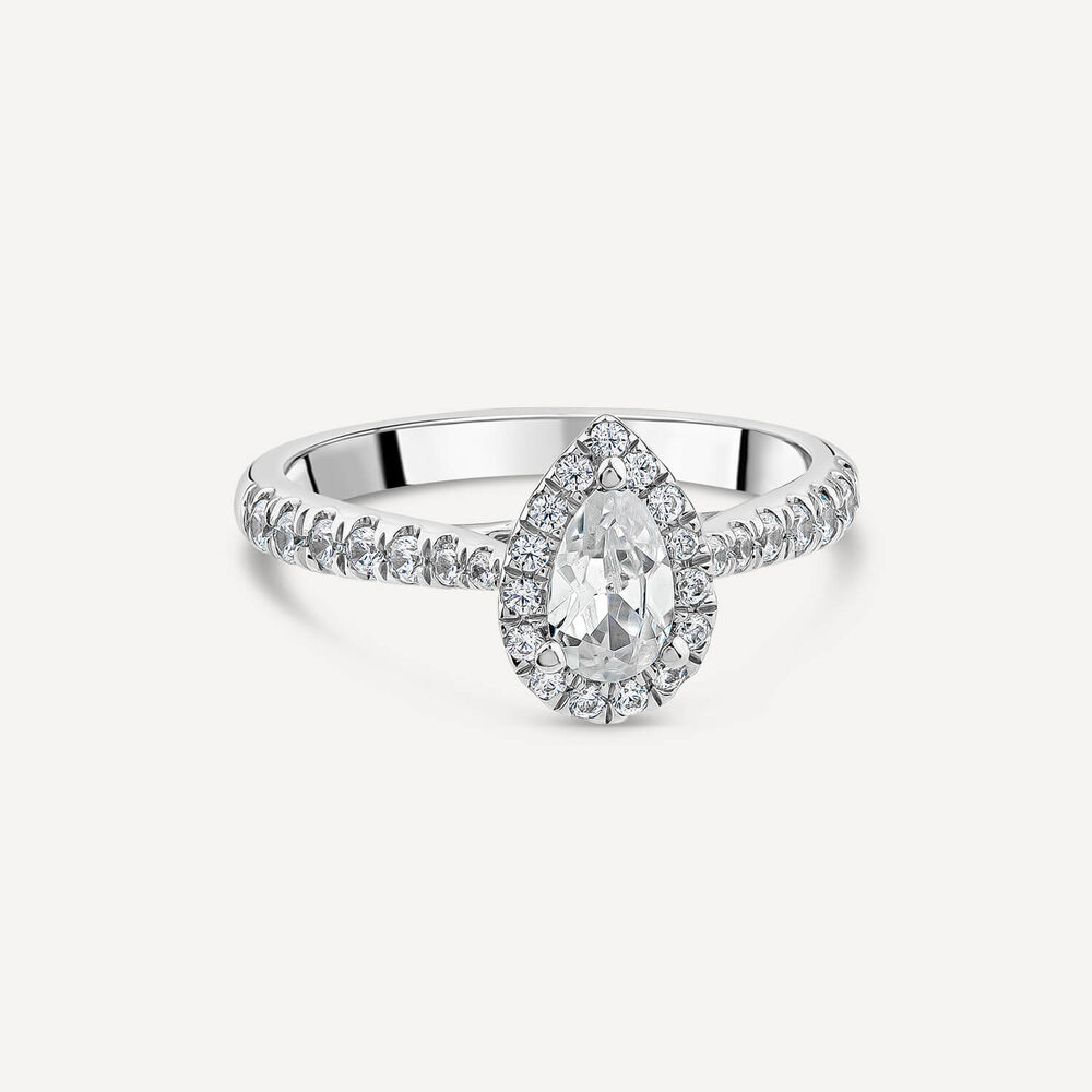Orchid Setting 18ct White Gold 0.75ct Pear Halo & Diamond Shoulders Engagement Ring image number 3
