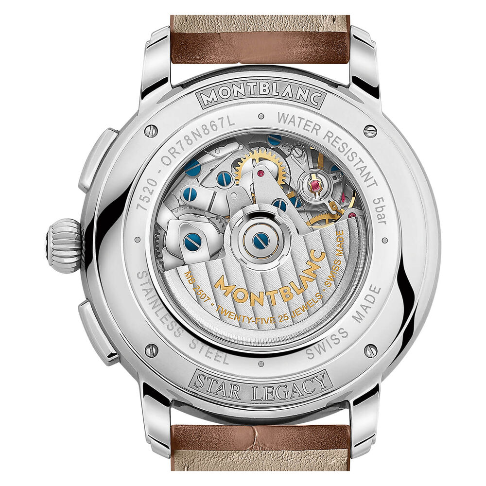 Pre-Owned Montblanc Star Legacy 43mm Beige Dial Rose Gold Index Brown Leather Strap Watch image number 5