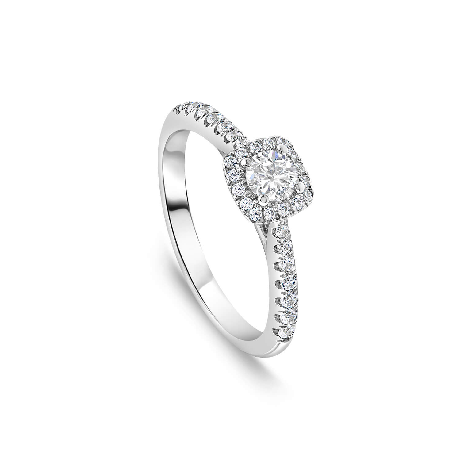 Orchid Setting 18ct White Gold 0.50ct Square Halo Diamond Shoulders Engagement Ring