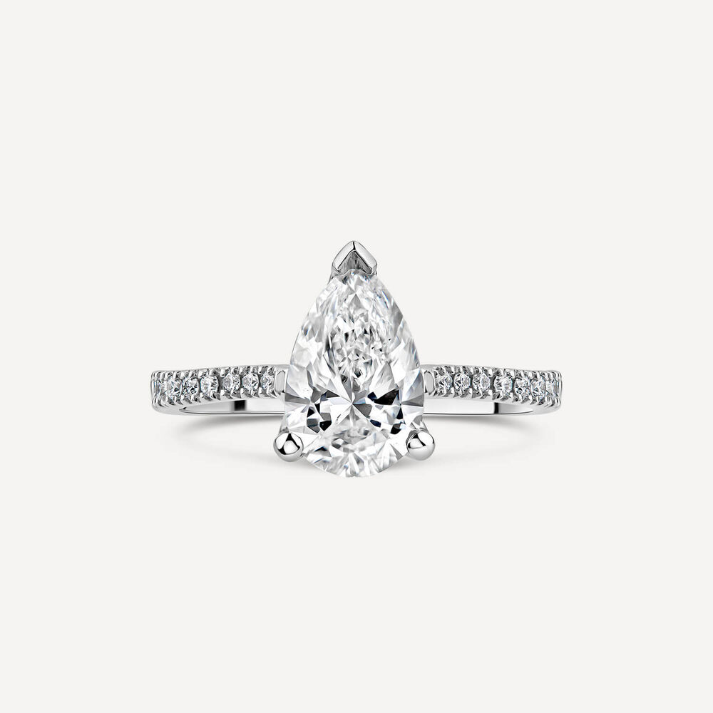 Born Platinum Lab Grown 1.90ct Pear Solitaire & Diamond Sides Ring image number 1