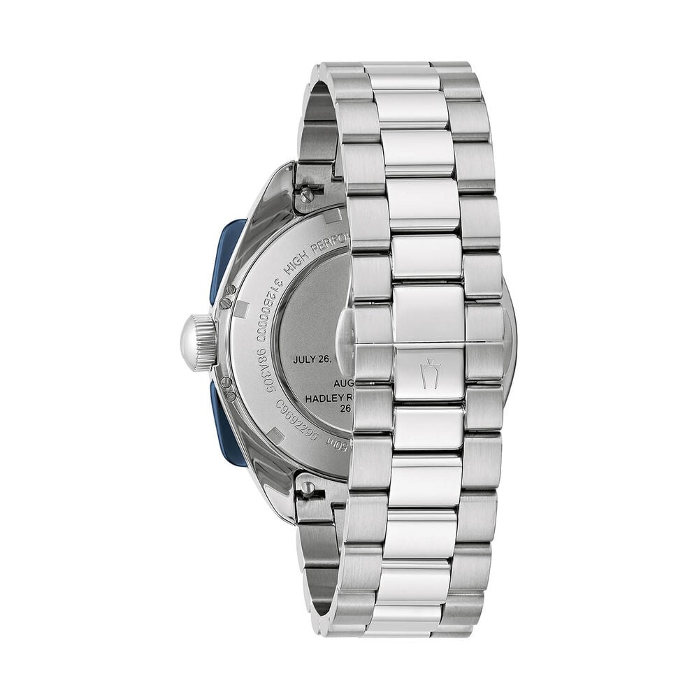 Bulova Lunar Pilot 43.5mm Blue & Silver Dial Steel Bracelet & Blue Leather Strap Set Watch image number 4
