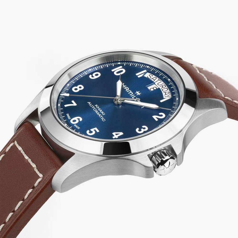 Hamilton Khaki Field King Day-Date 40mm Blue Dial Brown Leather Strap Watch