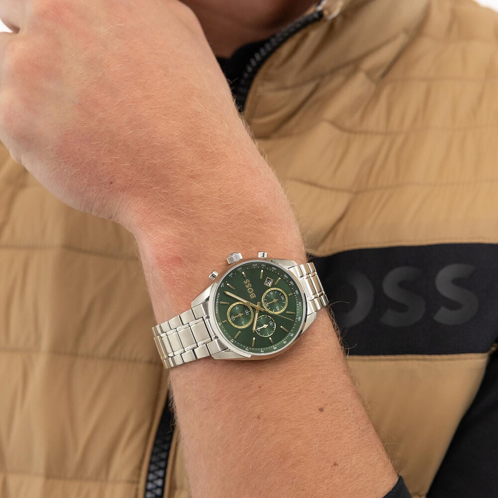 BOSS Grand Prix Chronograph 44.5mm Green Dial Stainless Steel Bracelet Watch image number 5