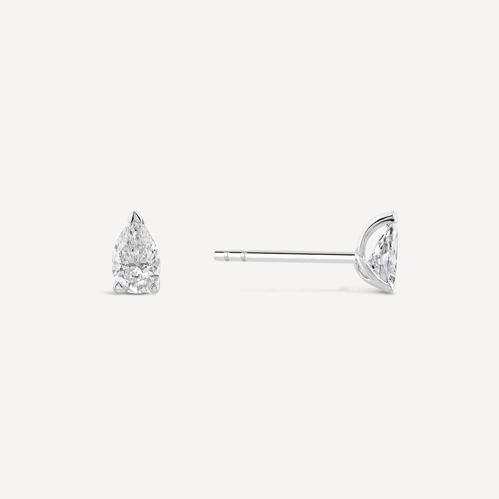 Born 18ct White Gold Lab Grown 1ct Diamond Pear Stud Earrings image number 1