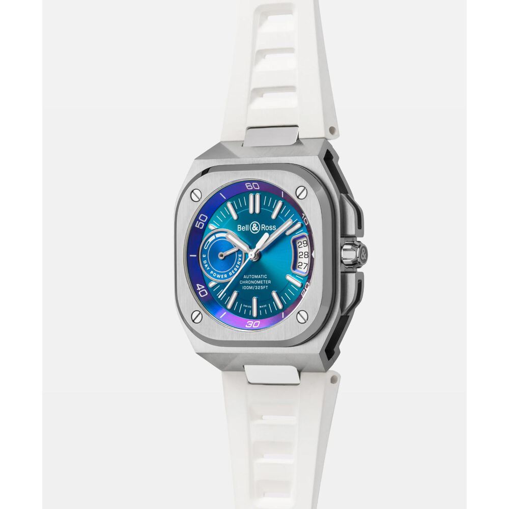 Bell & Ross 41mm Iridescent Dial White Rubber Strap Watch