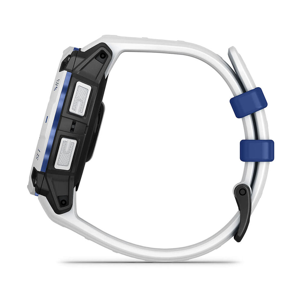 Garmin Instinct 3 45mm Solar Whitestone Bezel Whitestone & Bolt Blue Silicone Strap Watch image number 4