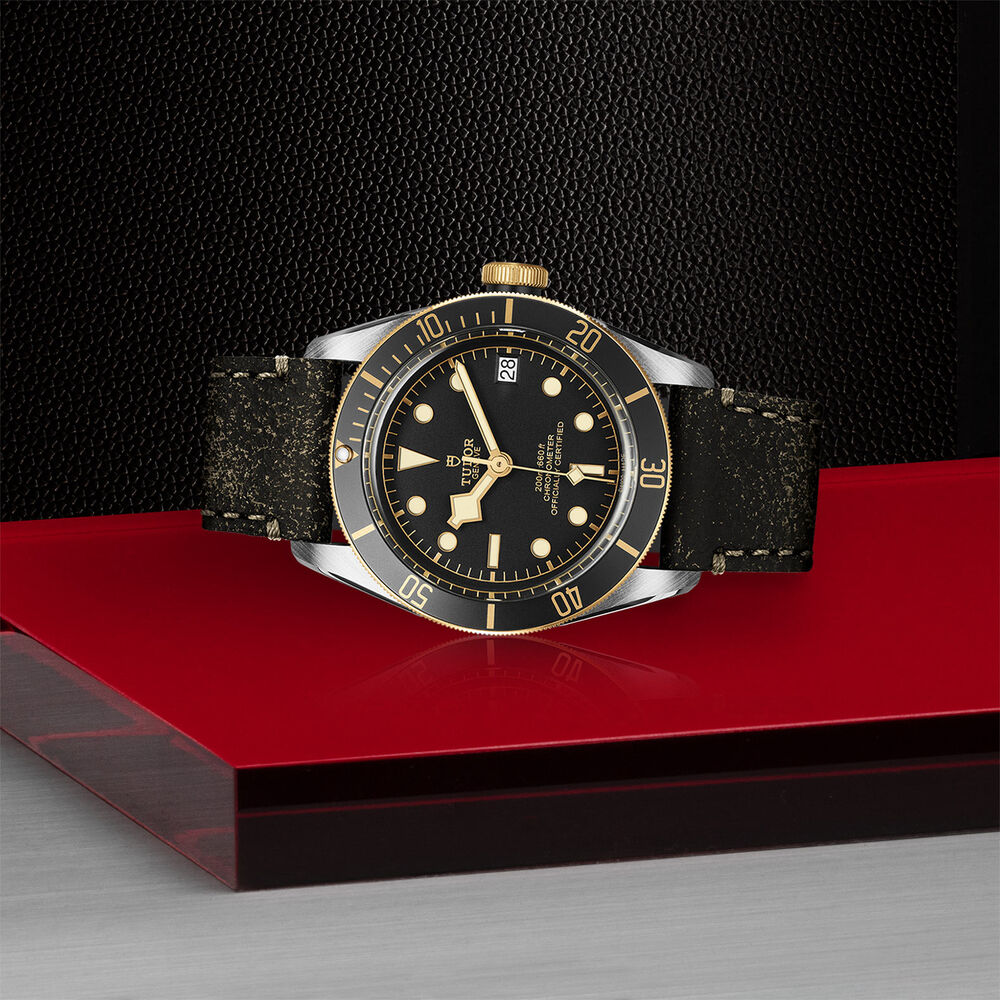 TUDOR Black Bay S&G Steel and Gold Black Leather Men's Watch image number 2