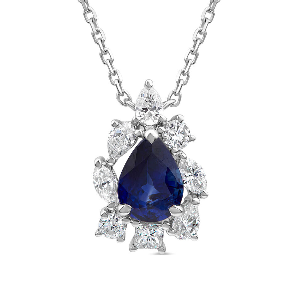 9ct White Gold Sapphire & 0.49ct Mixed Cuts Halo Diamond Pendant image number 0