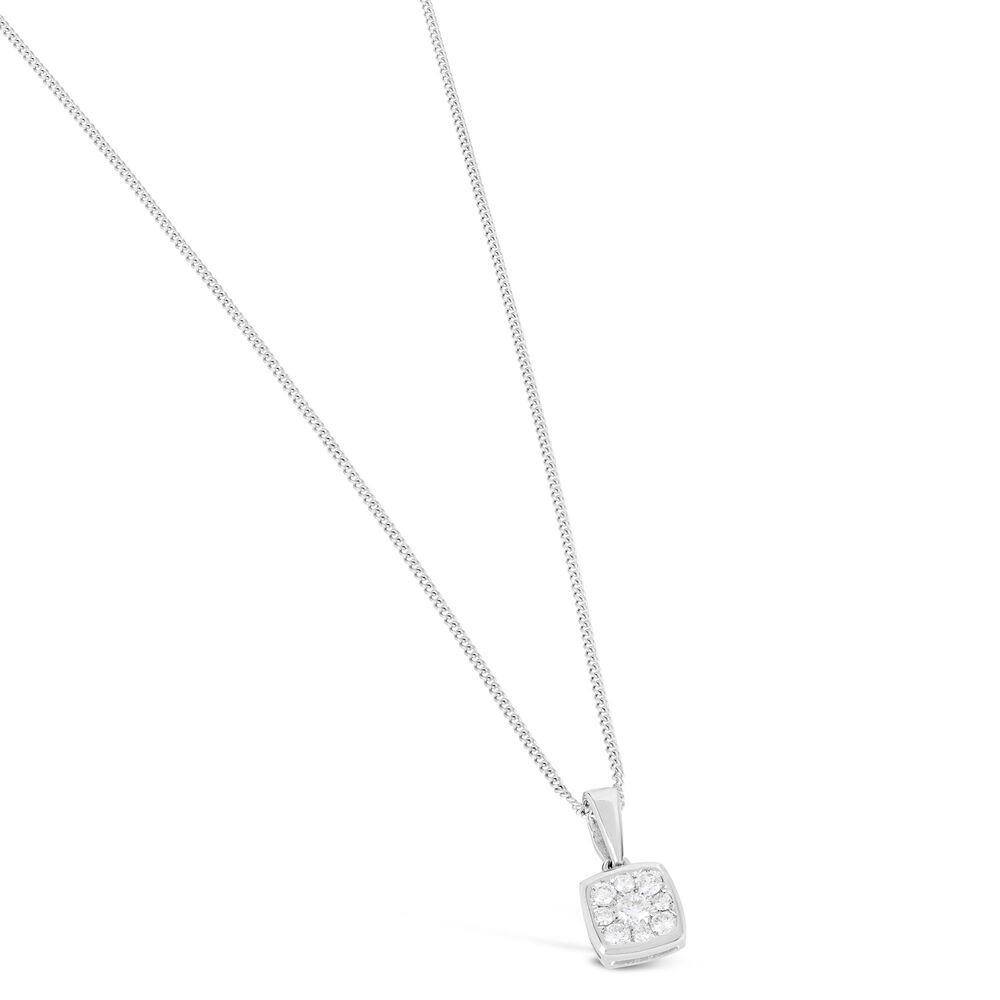 9ct White Gold Square Cluster Rubover 0.12ct Diamond Pendant image number 0