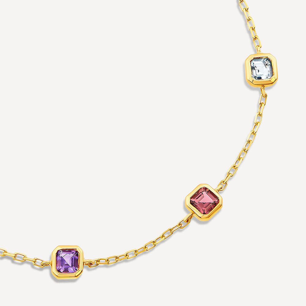9ct Yellow Gold Multi Colour Five Stones Chain Bracelet image number 1