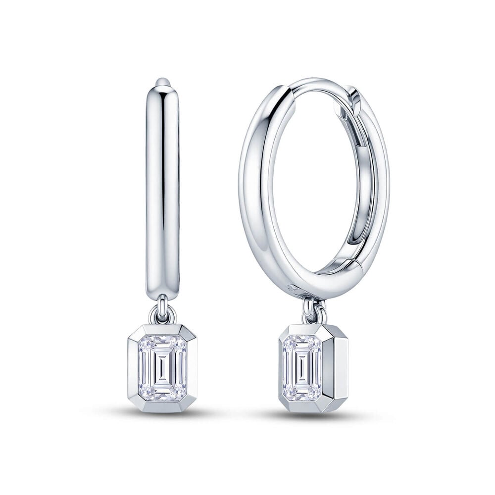 Born Contour 9ct White Gold 0.30ct Emerald Lab Grown Diamond Bezel Set Drop Earrings