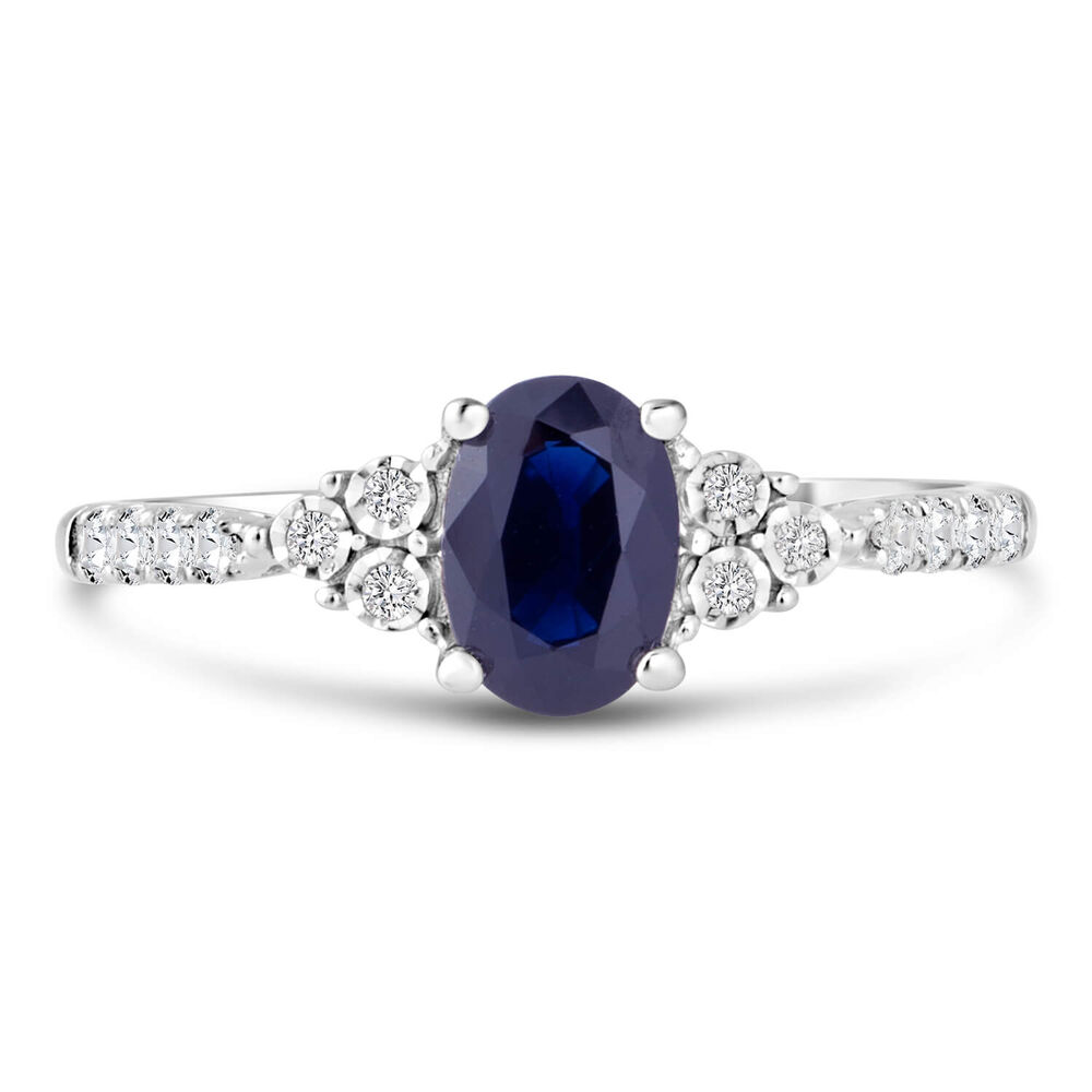 Ladies 9ct White Gold Diamond and Sapphire Ring image number 1