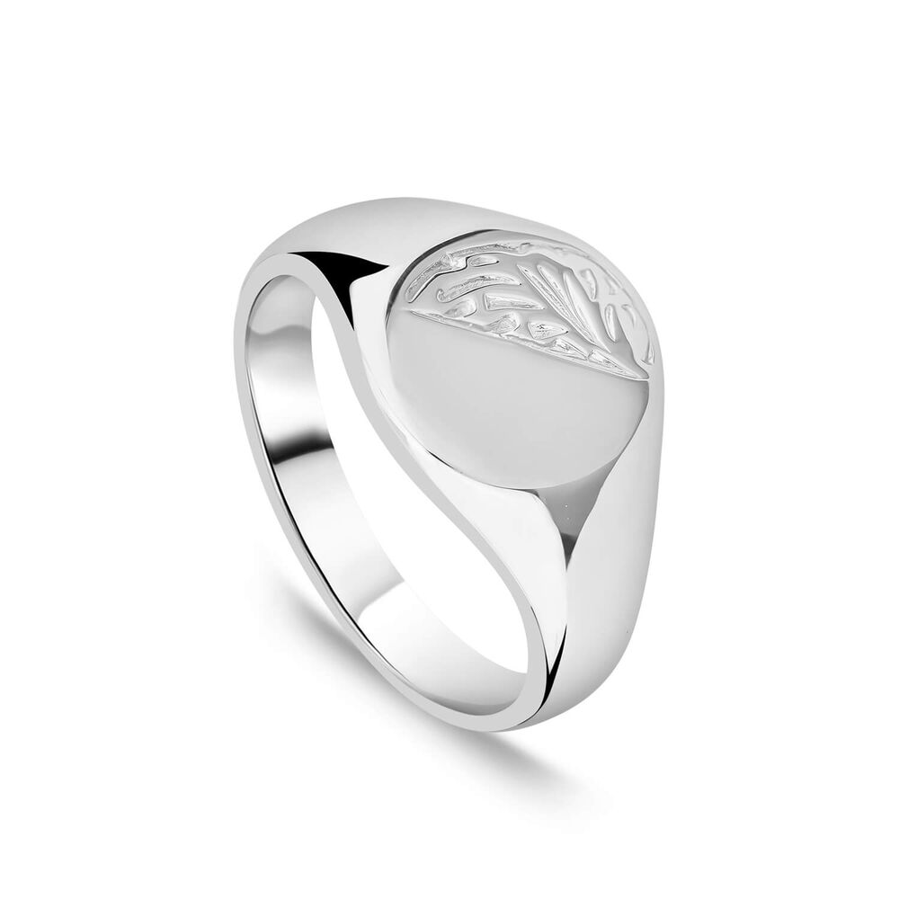 Sterling Silver Oval Engraved Corner Signet Ring