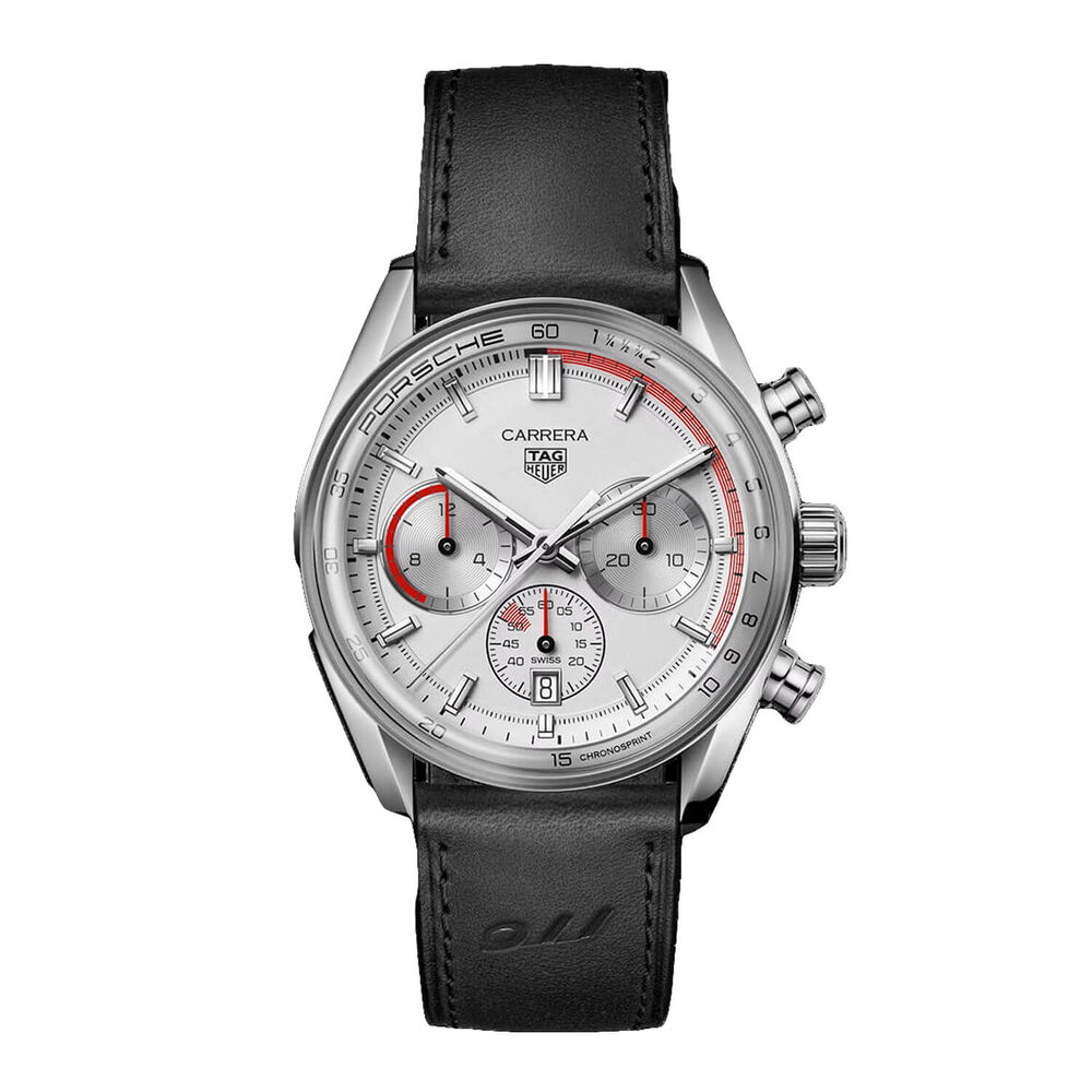 TAG Heuer Carrera Chronosprint x Porsche 42mm Grey Dial Black Leather Strap Watch image number 0