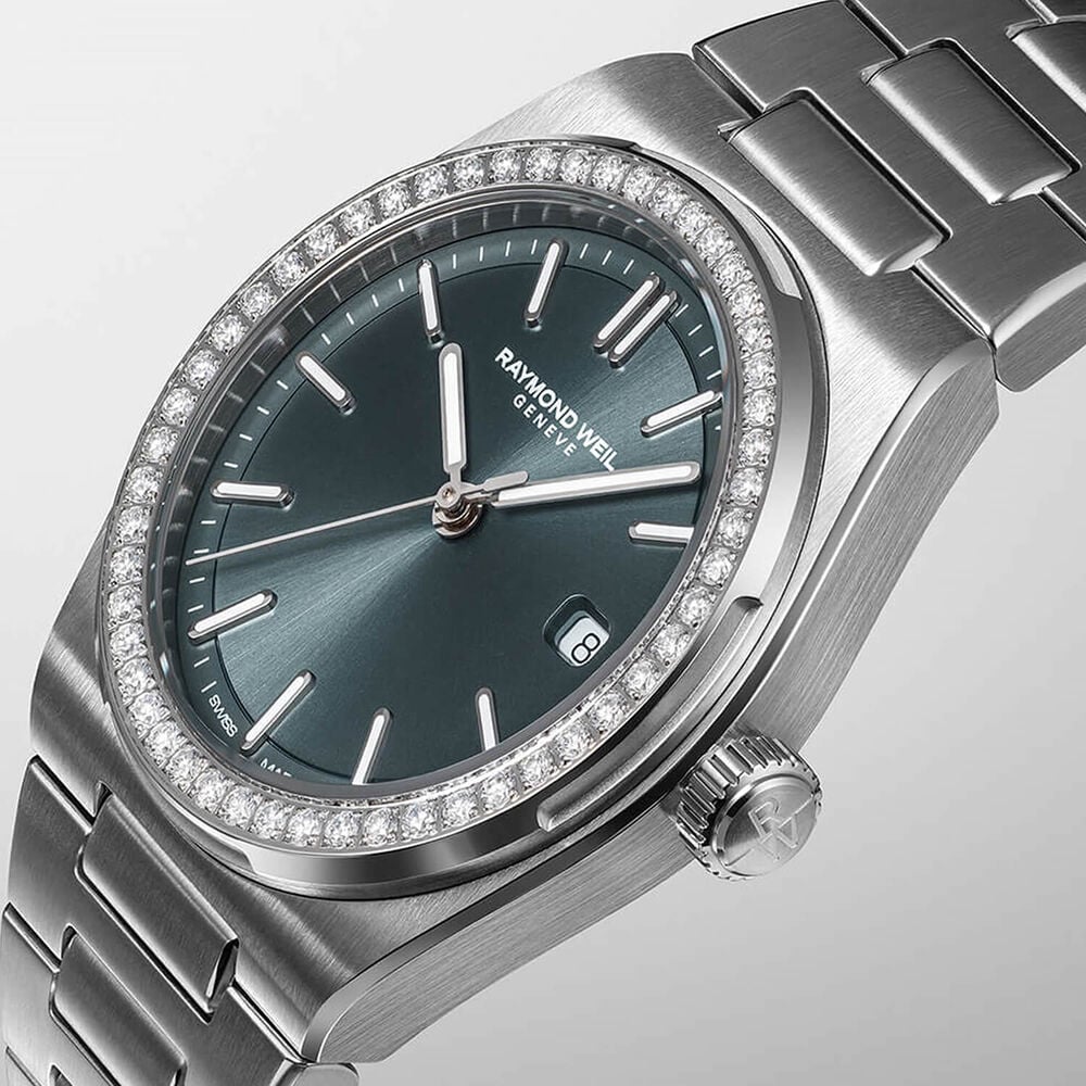 Raymond Weil A.R.T. 30mm Blue Dial Diamond Bezel Steel Bracelet Watch