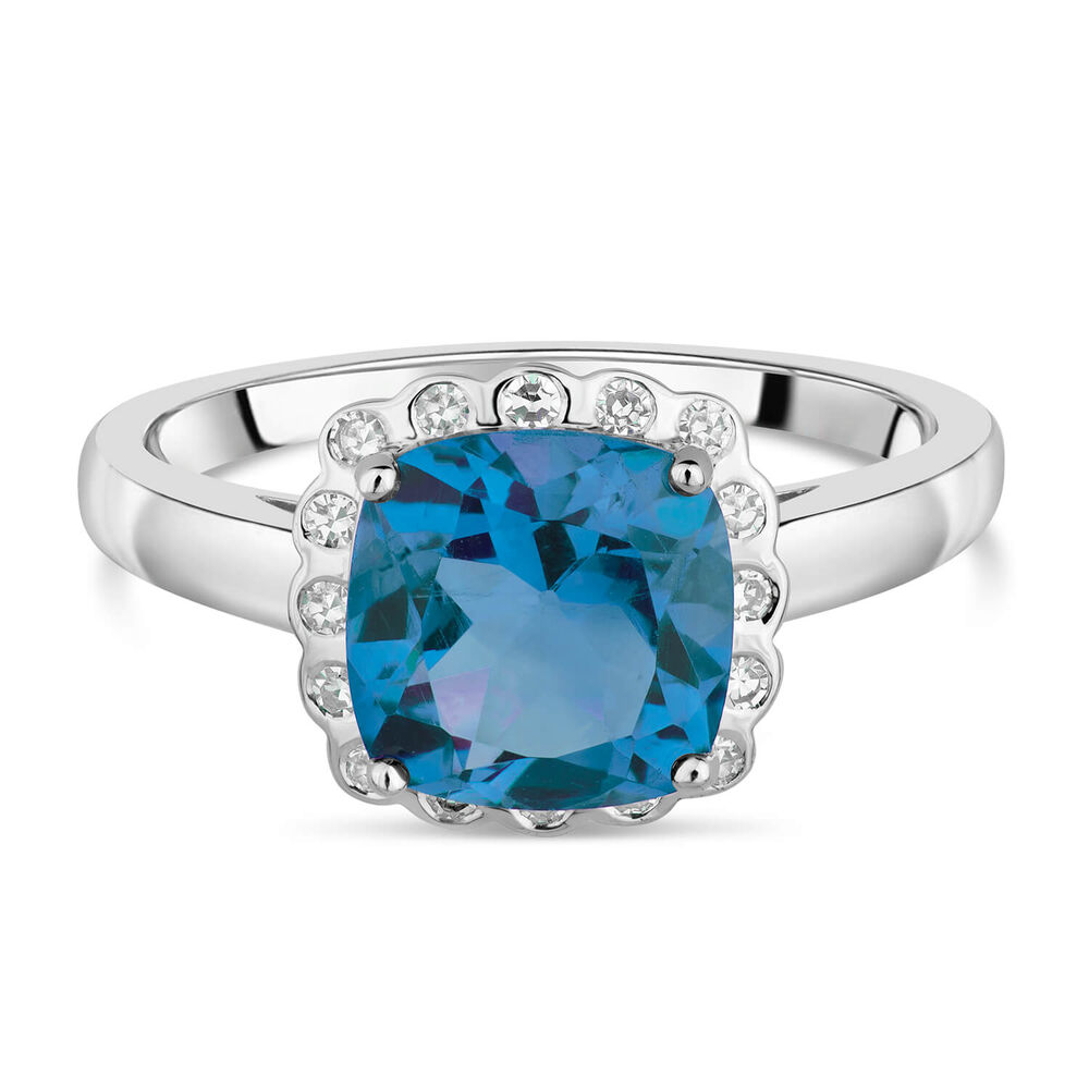 9ct White Gold Blue Topaz And Diamond Cushion Halo Ring image number 4