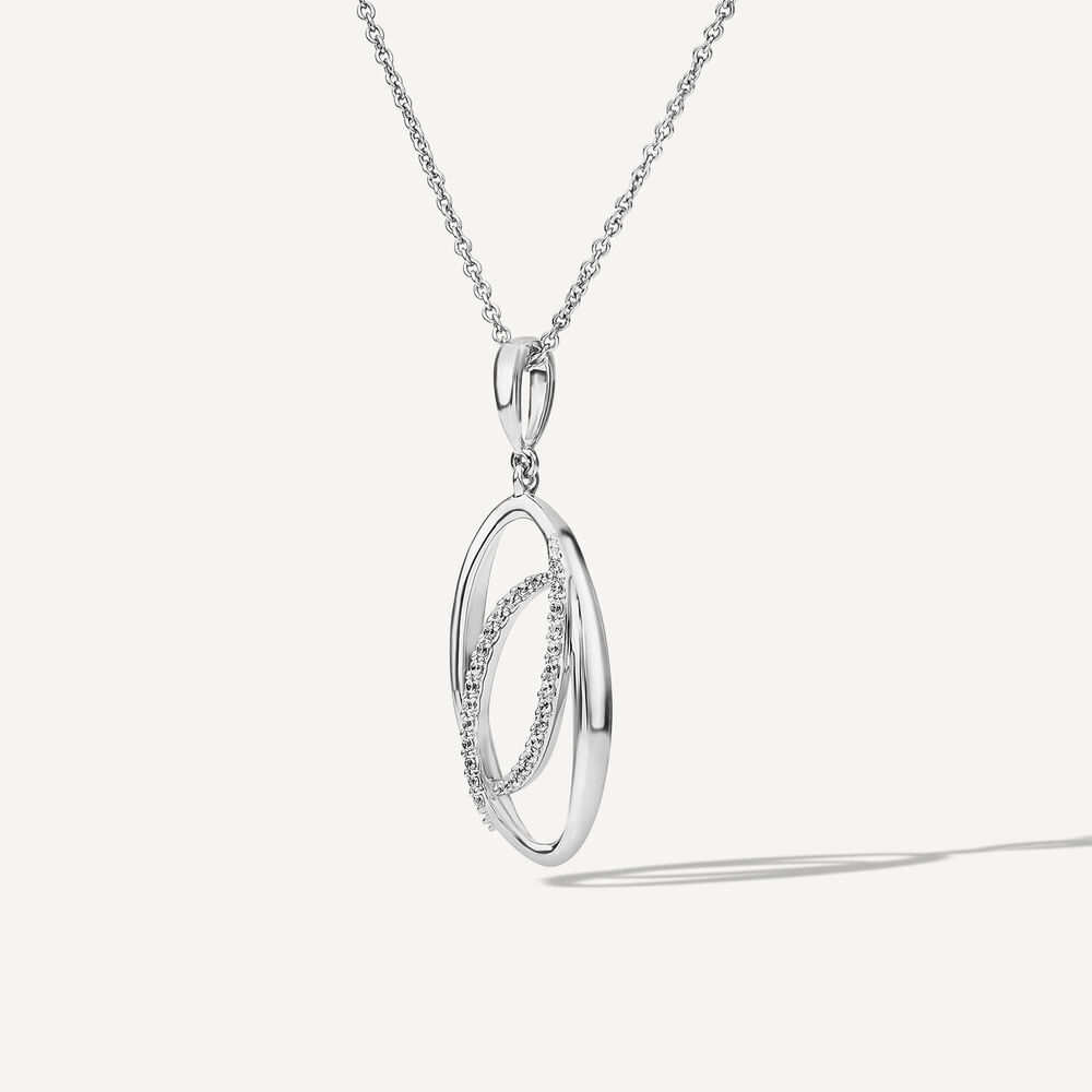 9ct White Gold 0.08ct Diamond Set Double Oval Pendant image number 1