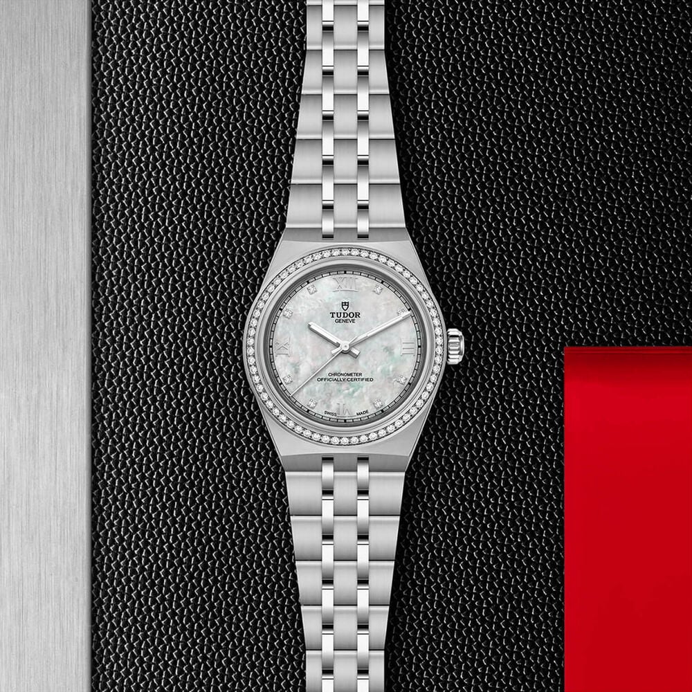 TUDOR Royal 30mm Mother of Pearl Dial Diamond Bezel Steel Bracelet Watch