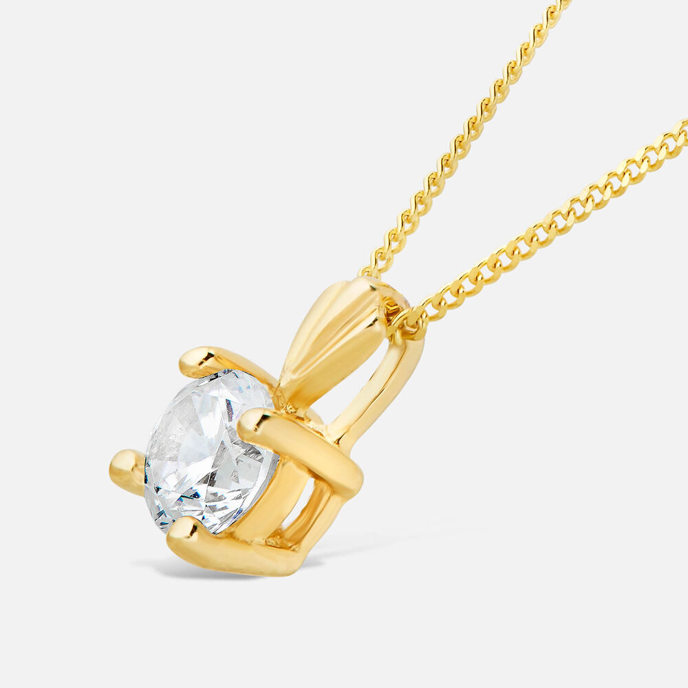9ct Gold 6.5mm Four Claw Cubic Zirconia Set Pendant (Chain Included)