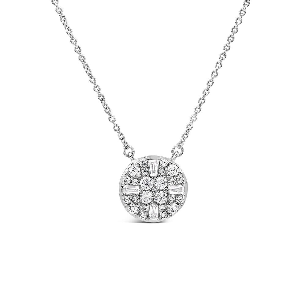 9ct White Gold 0.33ct Cluster Baguette & Round Diamond Round Shaped Pendant image number 0