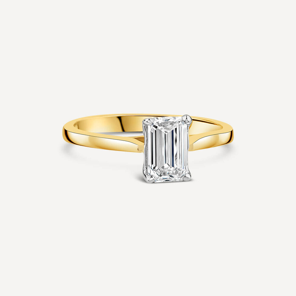 Born 18ct Yellow Gold 1ct Lab Grown Emerald Cut Diamond Ring image number 2