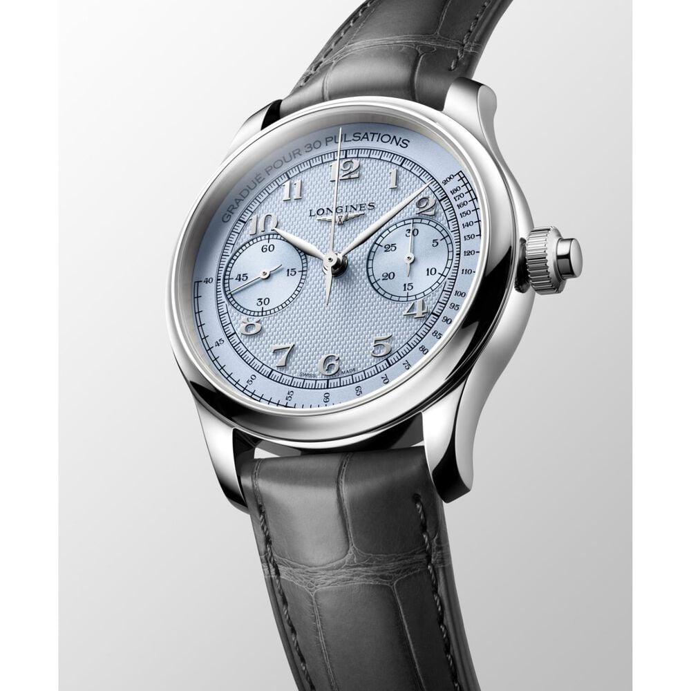 Longines Master Collection Chrono Moonphase 41mm Silver Barleycorn Dial Steel Bracelet Watch