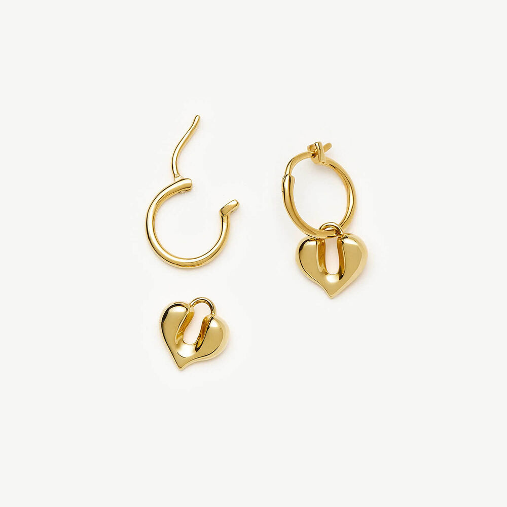 Missoma 18ct Gold Vermeil Sterling Silver Molten Heart Charm Hoop Earrings