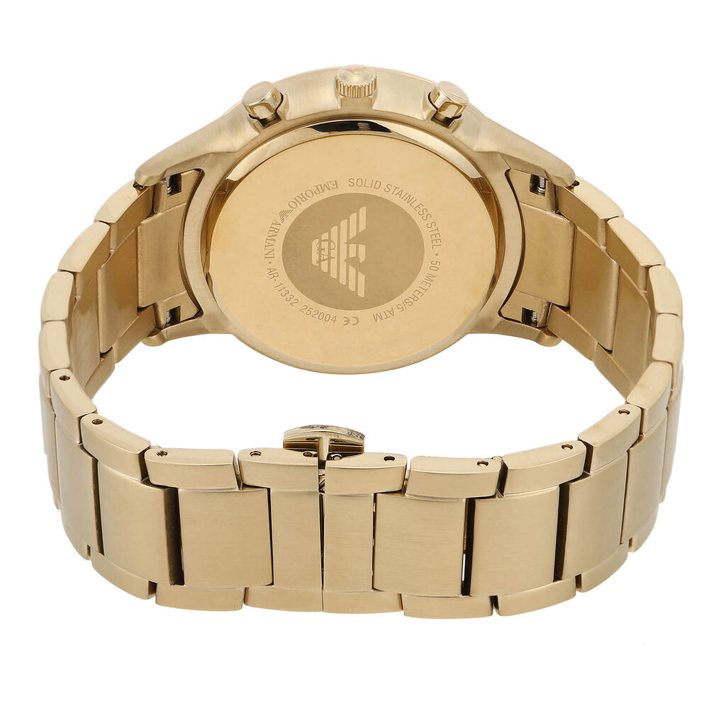 Emporio Armani Chronograph 43mm Quartz Beige Dial Yellow Gold PVD Case Bracelet Watch image number 4
