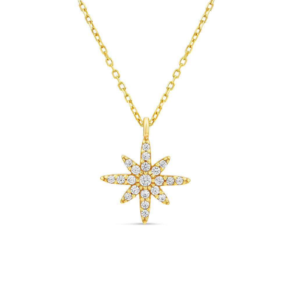 9ct Yellow Gold North Star Cubic Zirconia Set Pendant