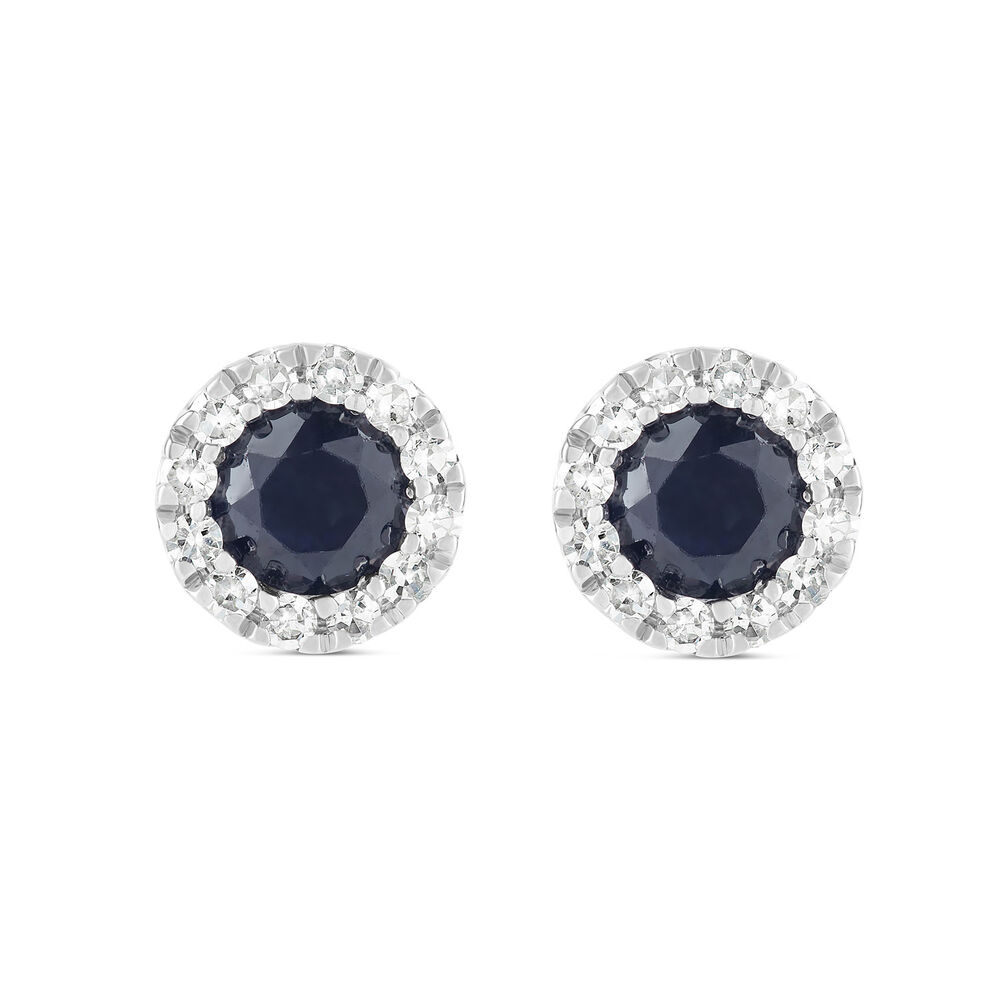 9ct White Gold Sapphire and 0.16ct Diamond Halo Earrings