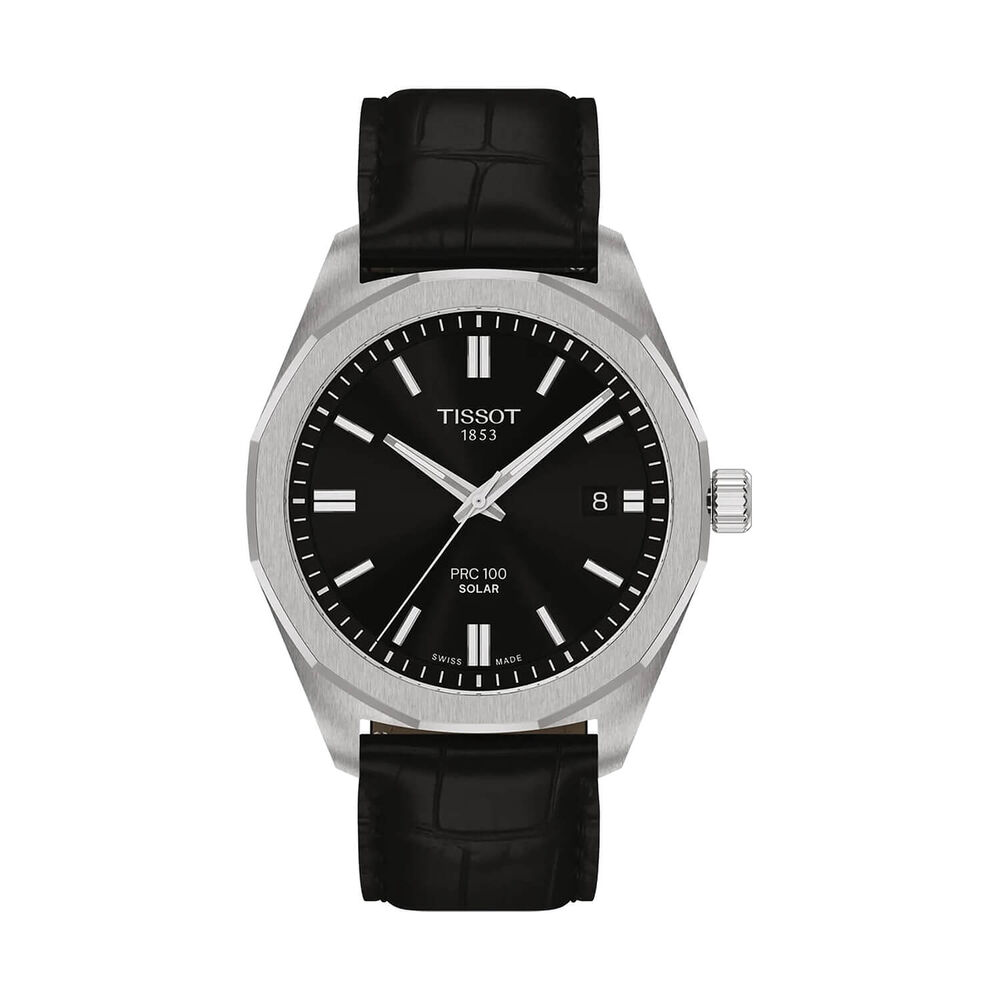 Tissot PRC 100 Solar 39mm Black Dial Black Leather Strap Watch