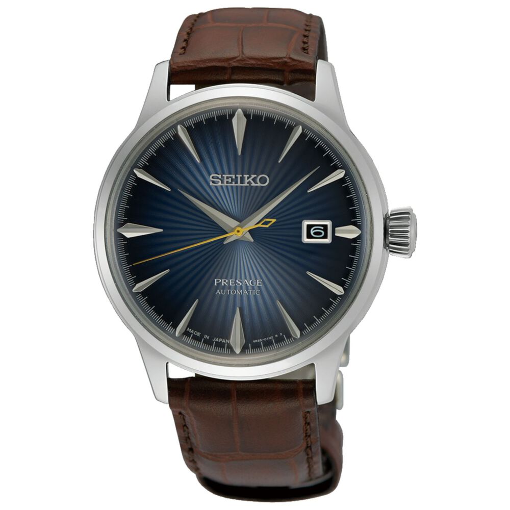 Seiko Presage Cocktail Time 40.5mm Blue Dial Brown Leather Strap Watch