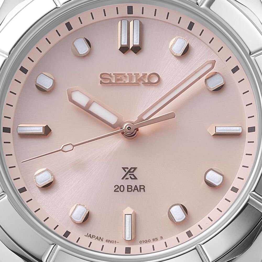 Seiko Prospex Ladies Marine Sports Shell Pink 34mm Dial Steel Bracelet Watch