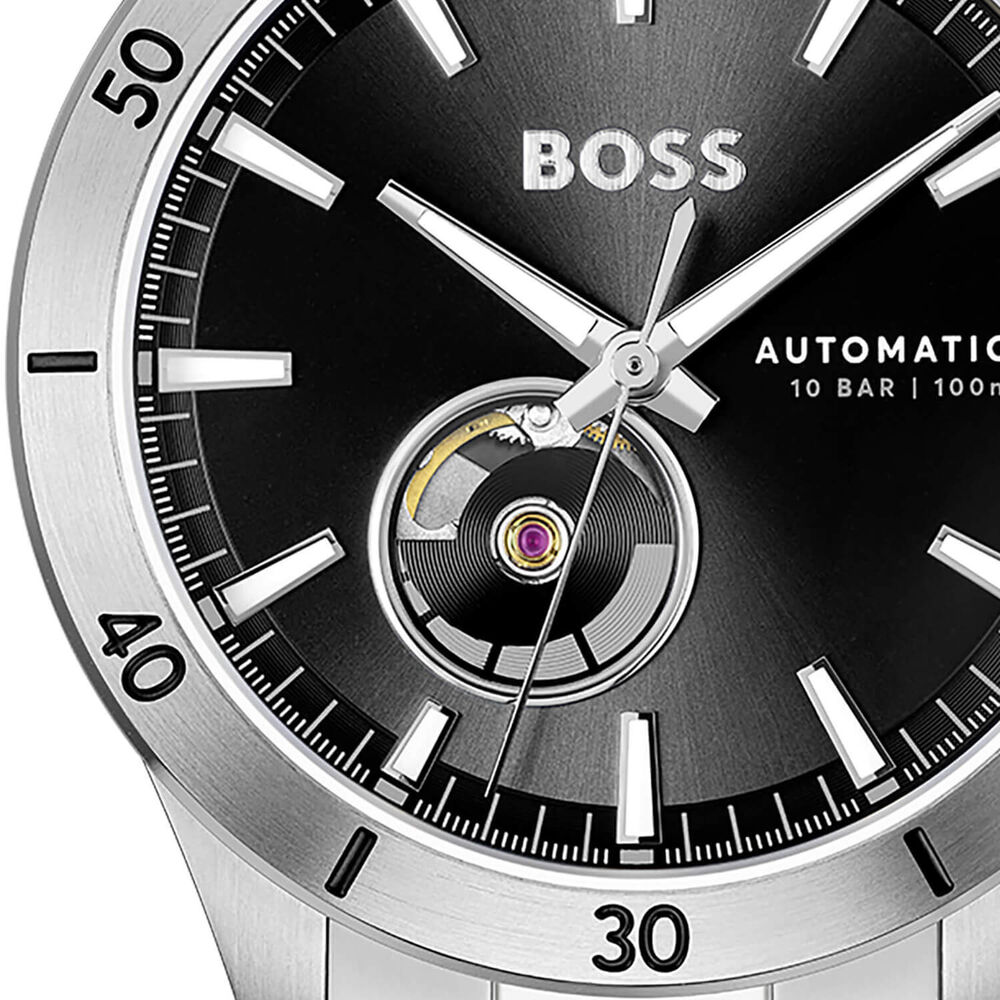 BOSS Troper Automatic 42mm Black Open Heart Dial Steel Bracelet Watch image number 1