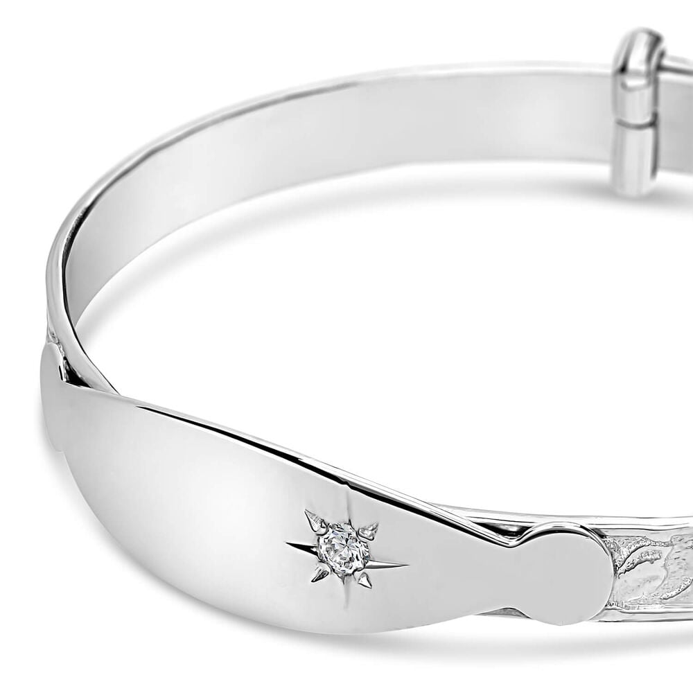 Sterling Silver Baby Bangle Plate with White Cubic Zirconia image number 1