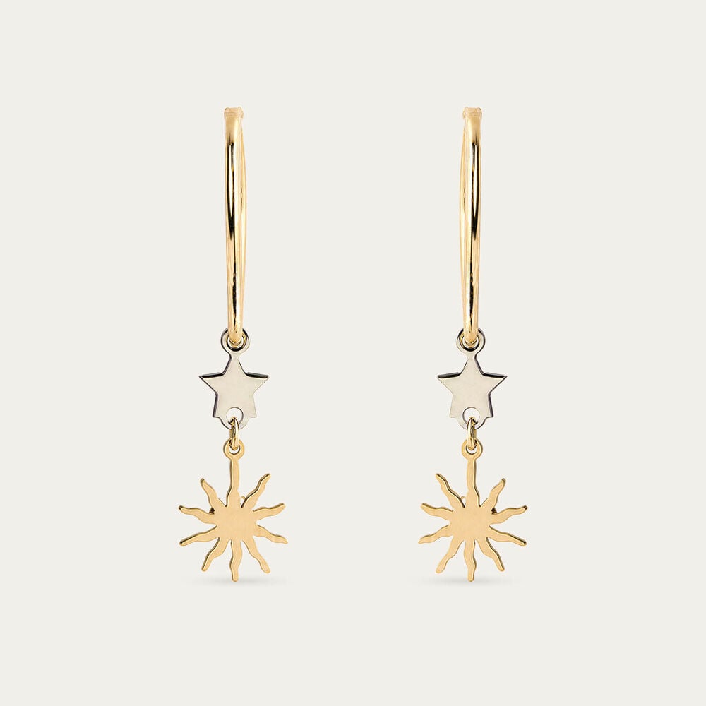9ct Yellow & White Gold Sun & Star Drop Earrings