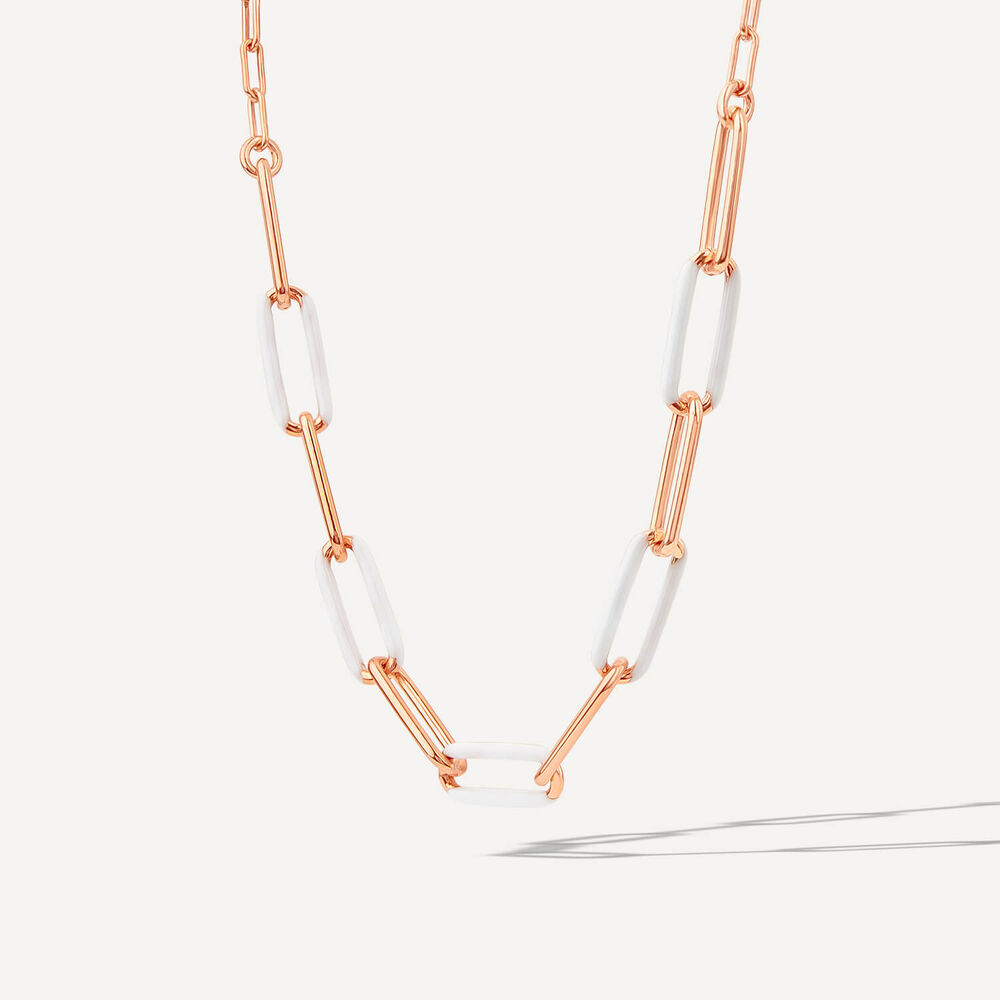 Sterling Silver & Rose Gold Plated White Enamel Links Necklet image number 1