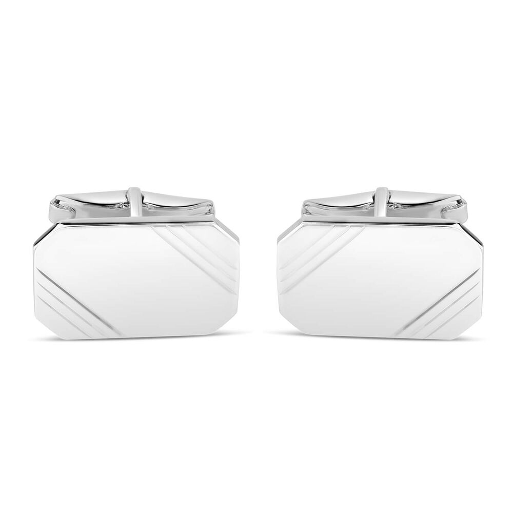 Sterling Silver Rectangle Lined Cufflinks image number 0
