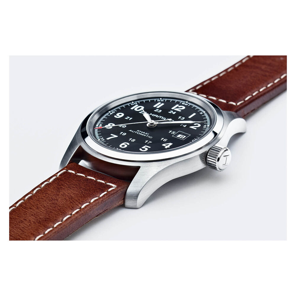 Hamilton Khaki Field Auto 42mm Black Steel Case Brown Strap Watch image number 2