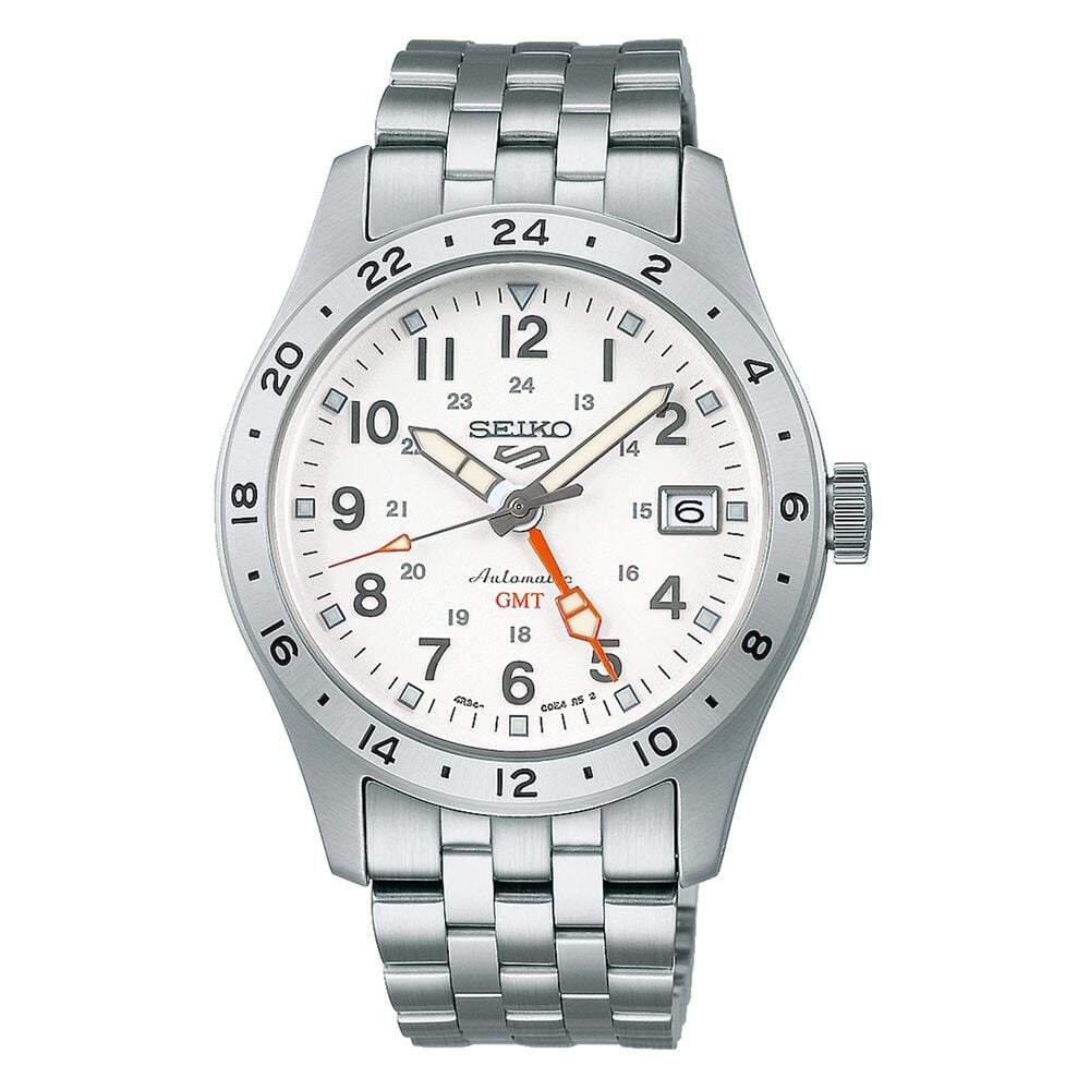 Seiko 5 Sports 'Overwhite&rsquo; Field GMT 39.4mm Steel Case Bracelet Watch