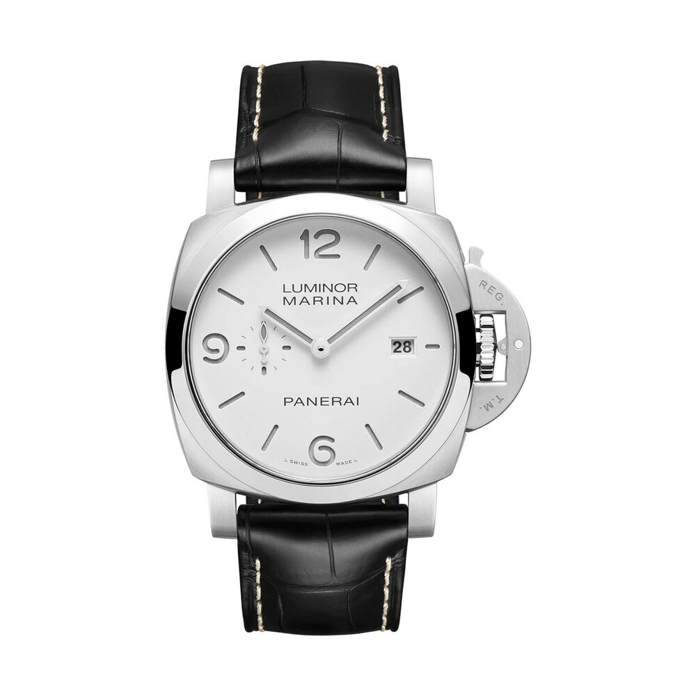 Panerai Luminor Marina 44mm White Dial Black Leather Strap Watch
