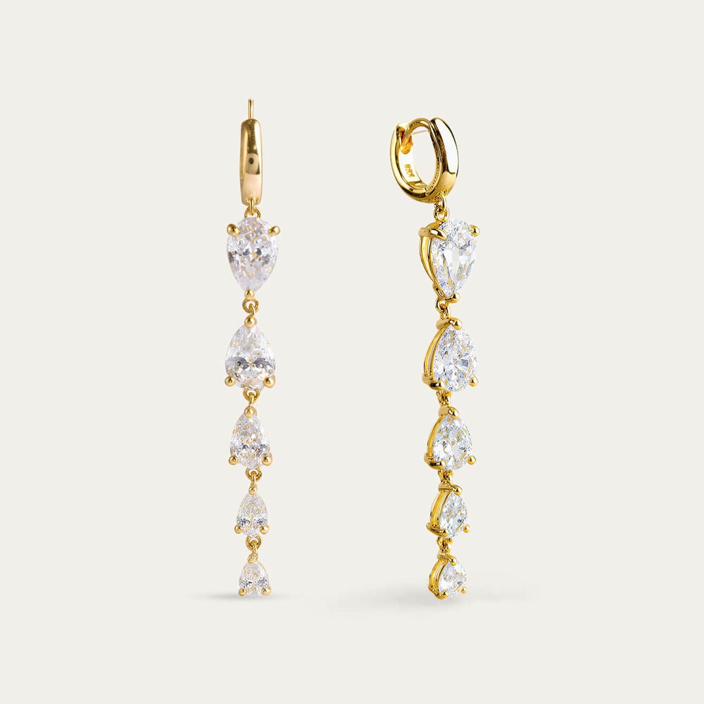 Yellow Gold Plated Sterling Silver Pear Cubic Zirconia Drop Earrings