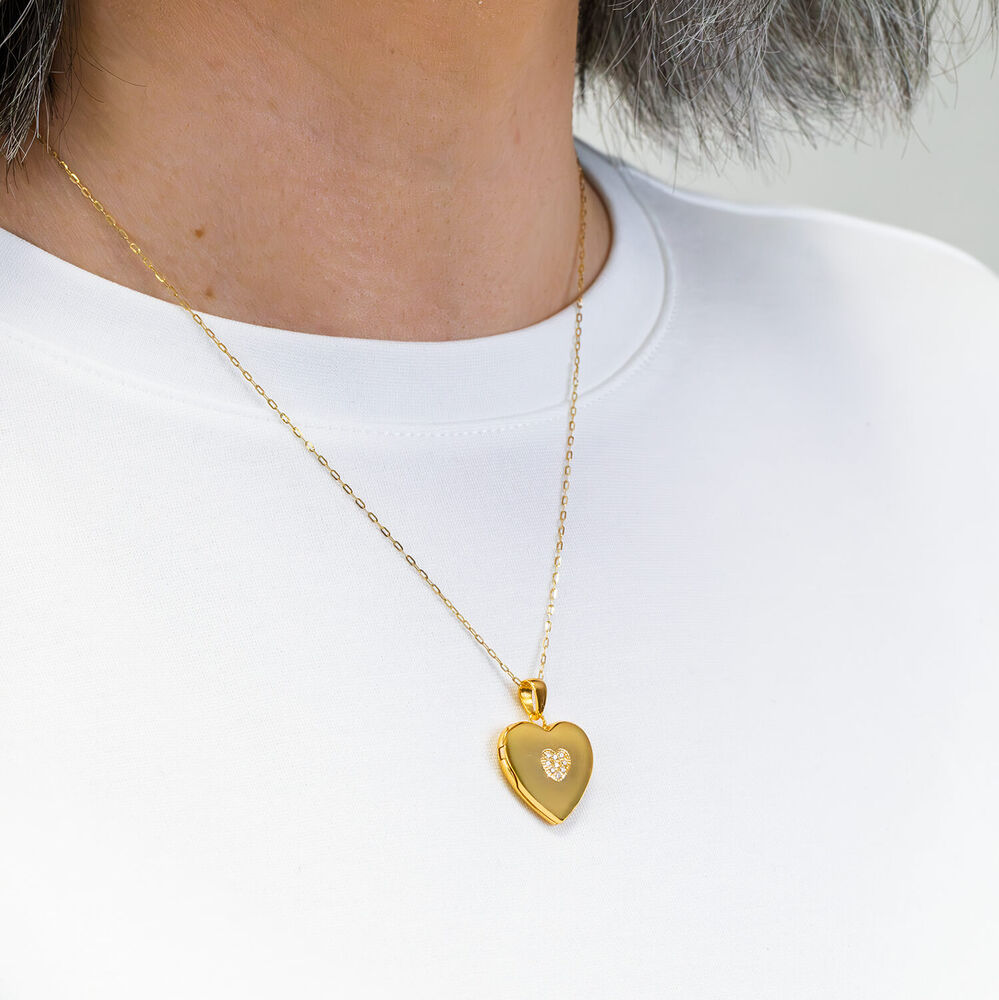 Yellow Gold Plated Sterling Silver Cubic Zirconia Centre Heart Locket Pendant